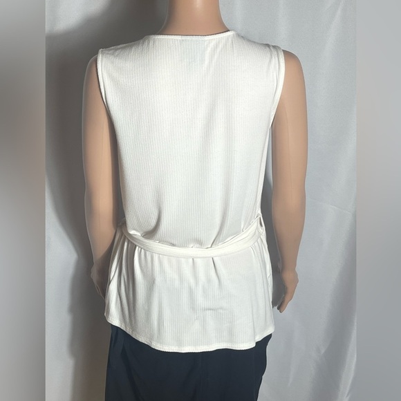 Bobeau White Wrap Tie Sleeveless Top Small Ribbed Knit Rayon Blend Tank - Picture 4 of 9